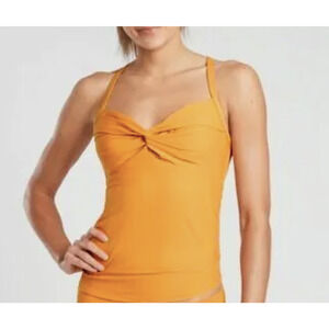 Athleta Women's Twist Up Tankini Swim Top Underwire Support Yellow Size 34B/C